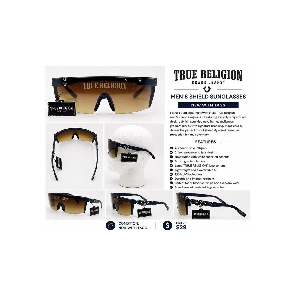 True Religion Mirrored Sunglasses‎ – Black Blue & Silver – NWT